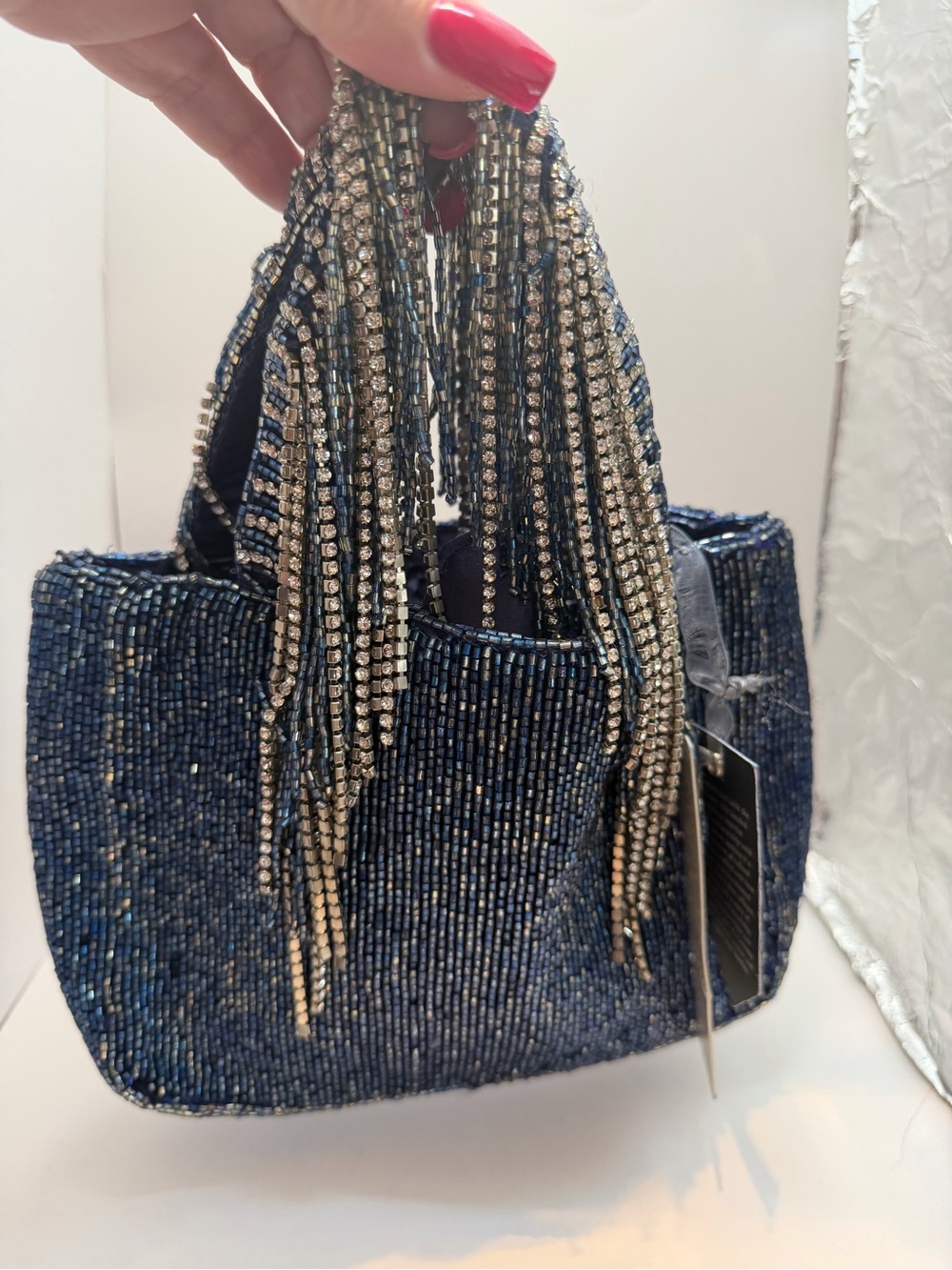 Beautiful Made in India Navy Blue Hand-Beaded Evening Purse